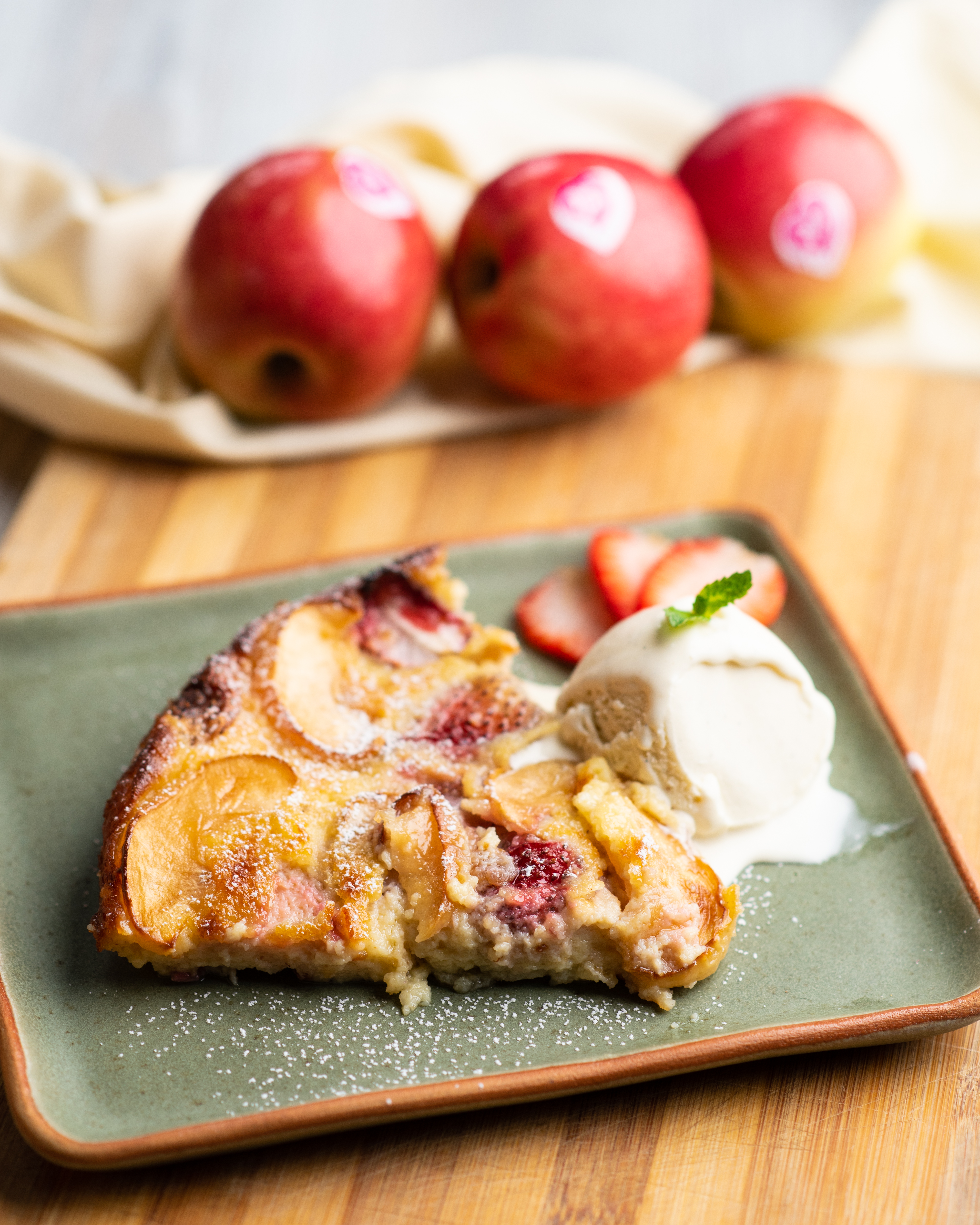 Pink Lady® and strawberry clafoutis